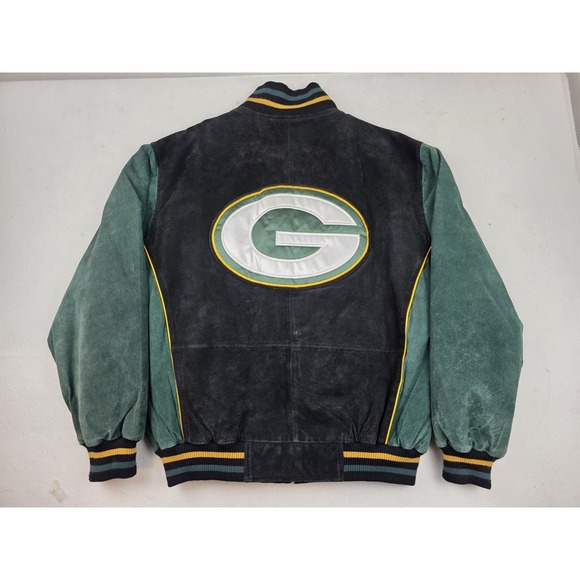 Vintage Green Bay Packers Logo NFL GIII Apparel Men's Full Zip Leather Jacket XL